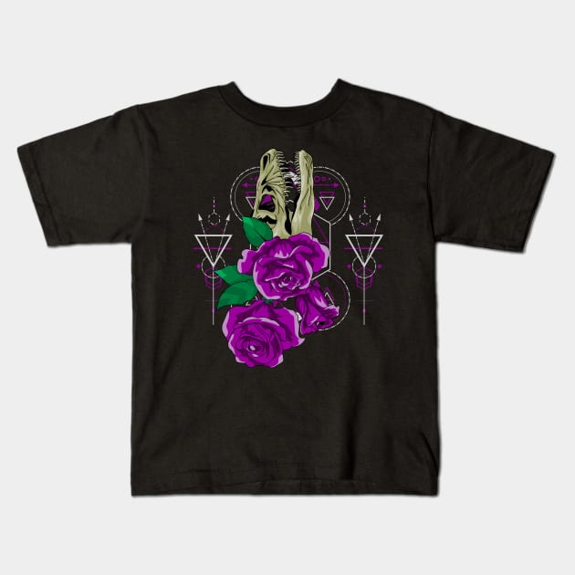 purple rose skull dinosaurs Kids T-Shirt by SHINIGAMII
